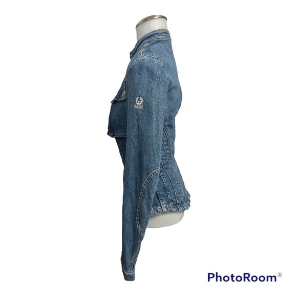 BELSTAFF Denim Moto Women’s Fitted Edgy Jean Jacket Y2K Denim XS-S - Picture 3 of 15